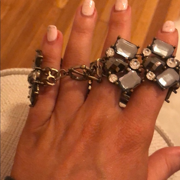 Vintage Gold Tone Clear, Smokey Grey Topaz Rhinestone Chunky Bracelet - Picture 10 of 13